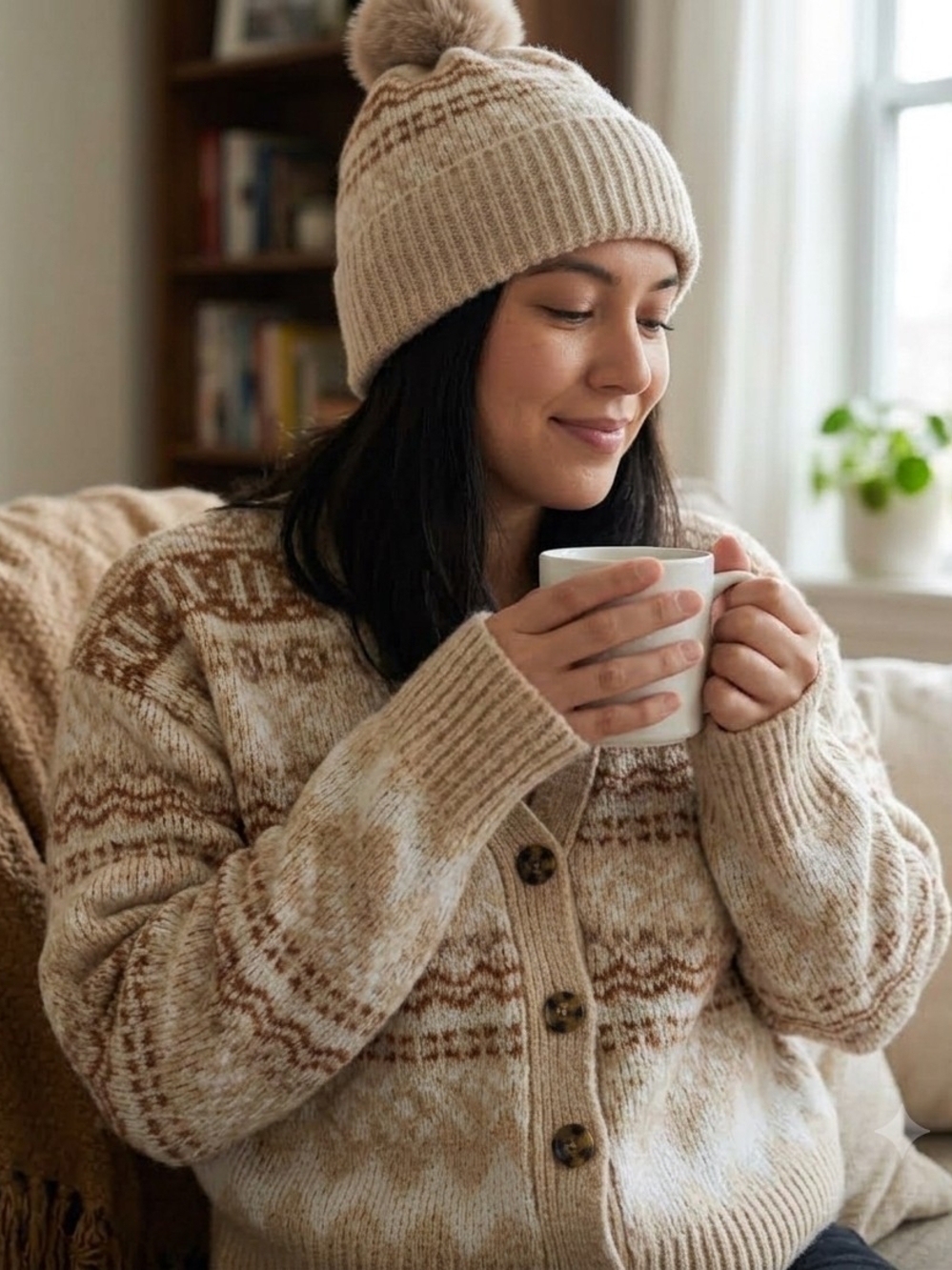 Cupcakes and Cashmere 2-Piece Fair Isle Cardigan & Matching Beanie Set - Sz. XS